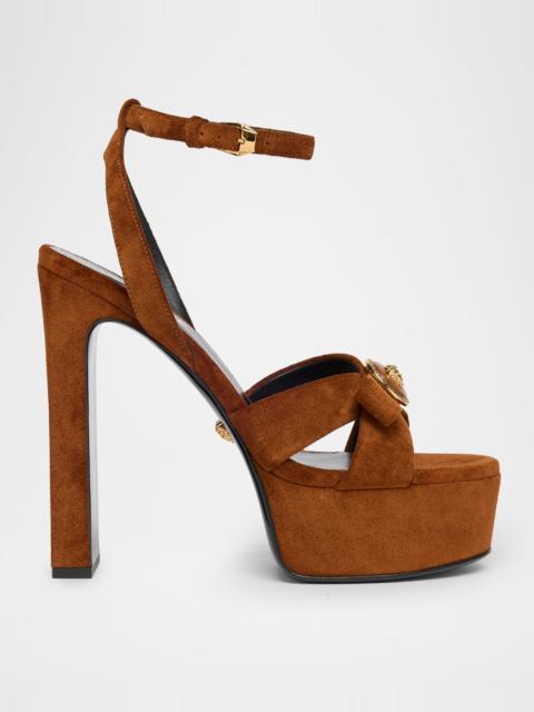 140mm Gianni Ribbon Suede Platform Sandals