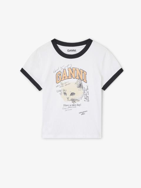 WHITE CROPPED KITTY T-SHIRT