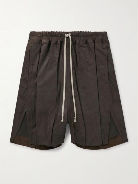 Straight-Leg Leather Drawstring Shorts Dark brown