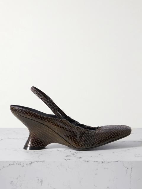 Snake-effect Leather Slingback Wedge Pumps