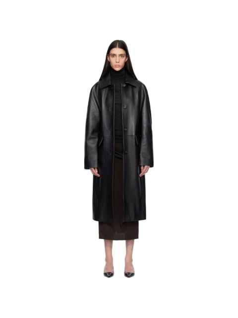 Black Raglan Leather Coat