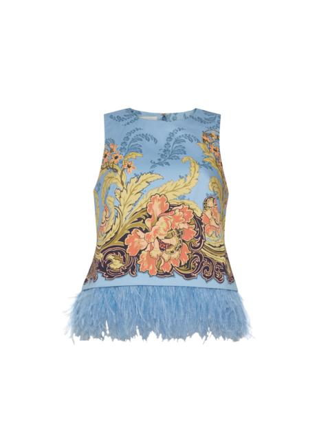 Belmond Top
The Feather Trim Adds Extravagance To This Fun Staple