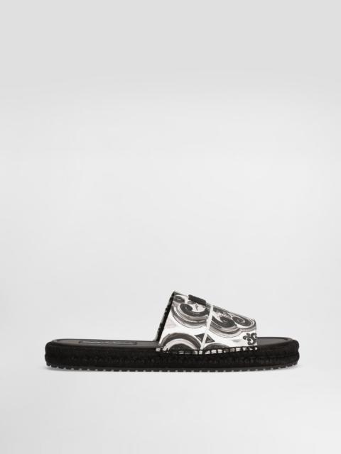 Majolica-print canvas espadrille sandal