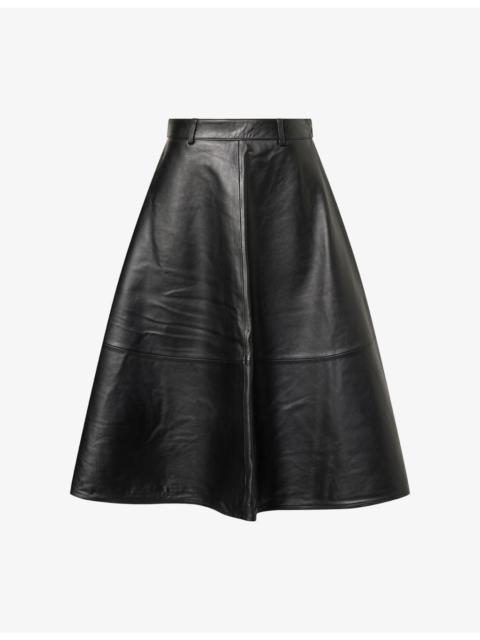 Savil A-Line Leather Midi Skirt