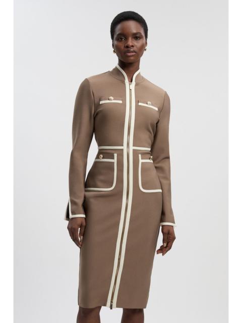 Petite Figure Form Bandage Knit Piping Detail Military Midi Dress