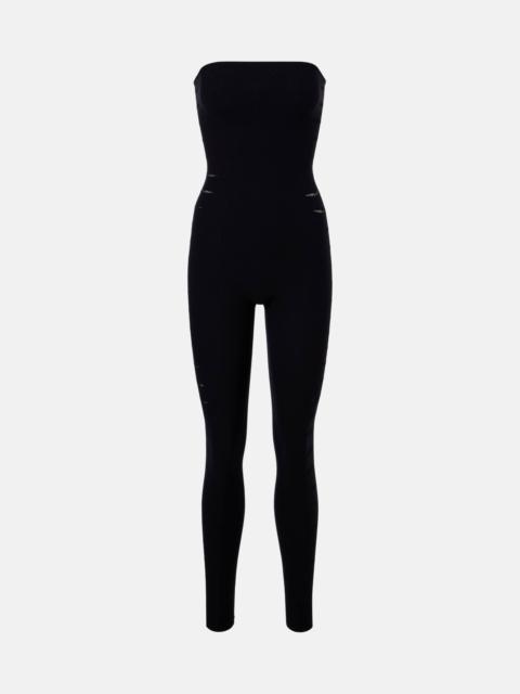Slash cutout strapless jersey catsuit