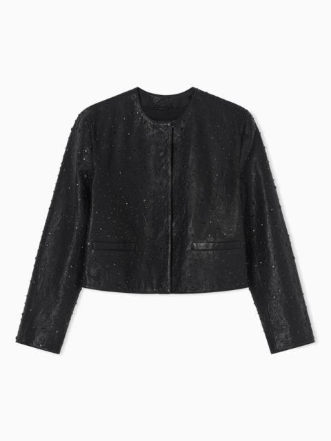 BOXY JACKET IN VEGETABLE-TANNED NAPPA LAMBSKIN WITH ALL-OVER CRYSTALS