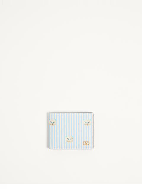 VALENTINO GARAVANI VLOGO SIGNATURE WALLET IN GRAINY CALFSKIN WITH LE CHAT DE LA MAISON PRINT