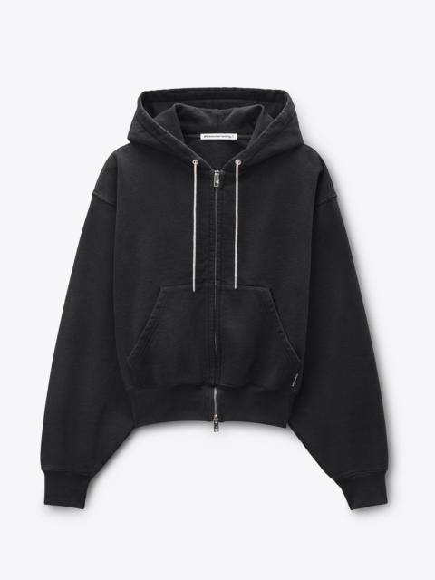 Black Cotton Terry Hoodie with Crystal Hotfix Drawcord