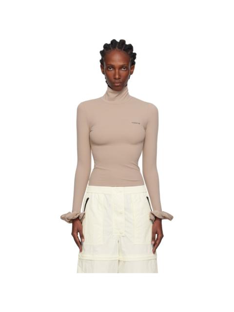 Beige Scrunchie Sleeve Jersey Turtleneck