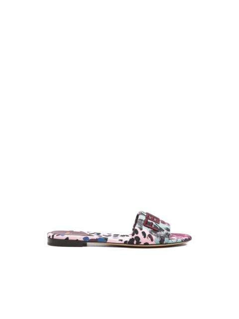 logo-embroidery floral-print sandals
