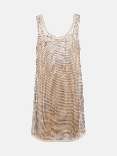 Crystal-embellished mesh minidress