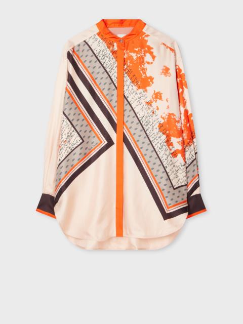 Women's Orange 'Travel Scarf' Silk Shirt
