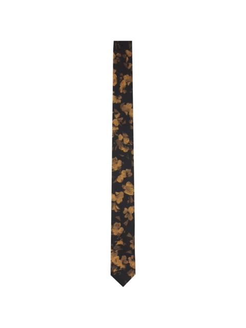 Black & Yellow Printed Narrow Silk Tie