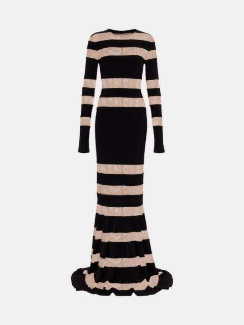 Paneled semi-sheer gown