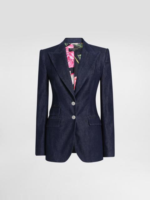 Single-breasted denim and silk Turlington jacket