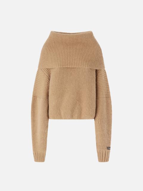 RIBBED PULLOVER WITH LARGE FOLD-OVER NECK