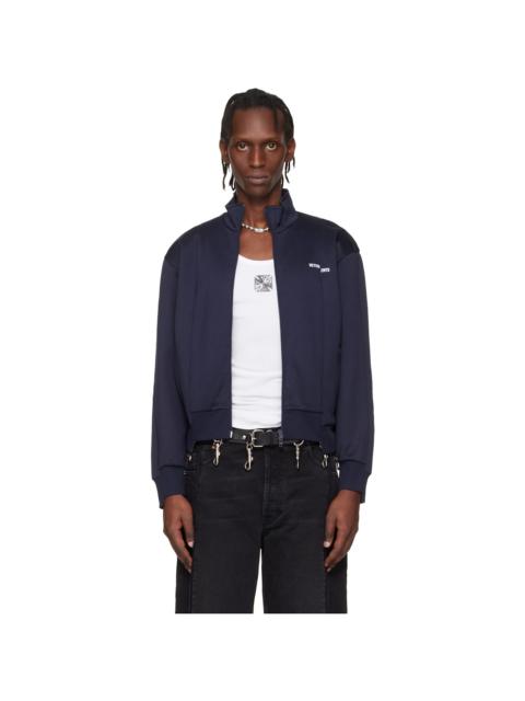 Navy Cut-Up Athletic Zip-Up Track Jacket