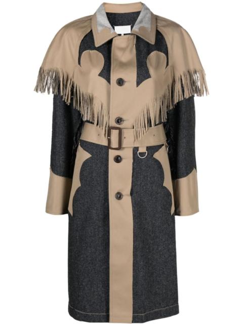 fringed panelled single-breasted coat