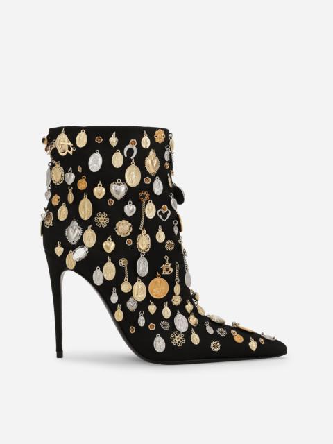 Satin and embroidered ankle boots