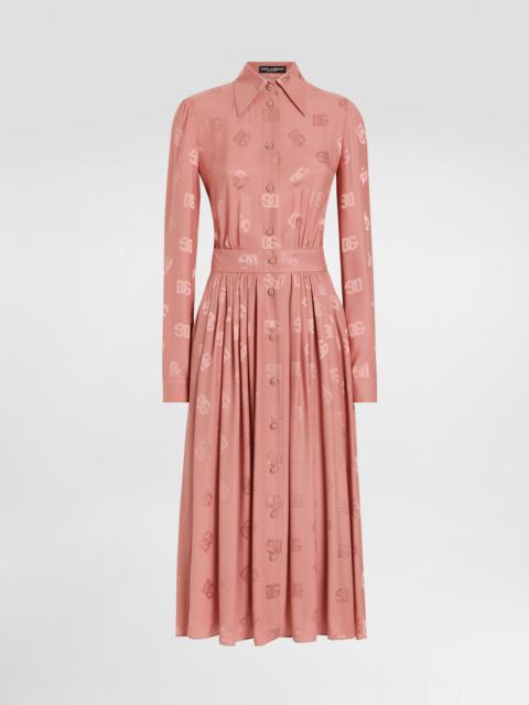 Silk satin jacquard shirt dress with DG logo