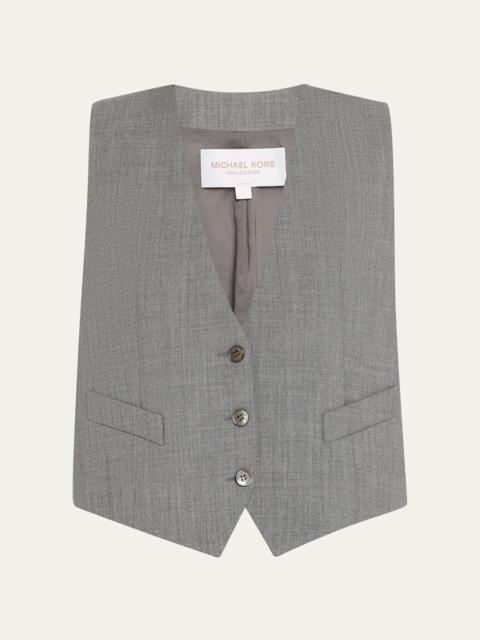 Single-Breasted Wool-Stretch Crop Vest