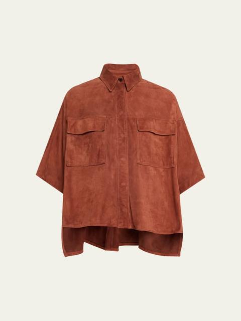 Suede Short-Sleeve Oversized Utility Shirt