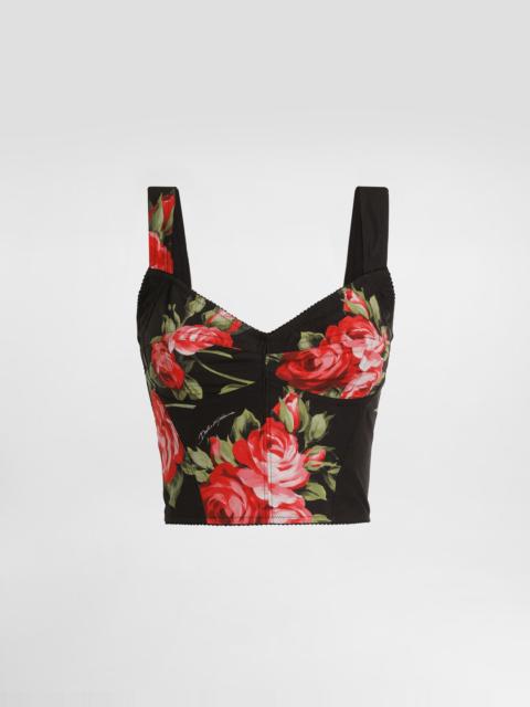Rose bouquet-print cotton bustier top