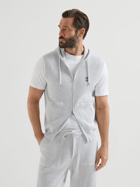 Cotton English rib knit hooded vest with logo and zipper
