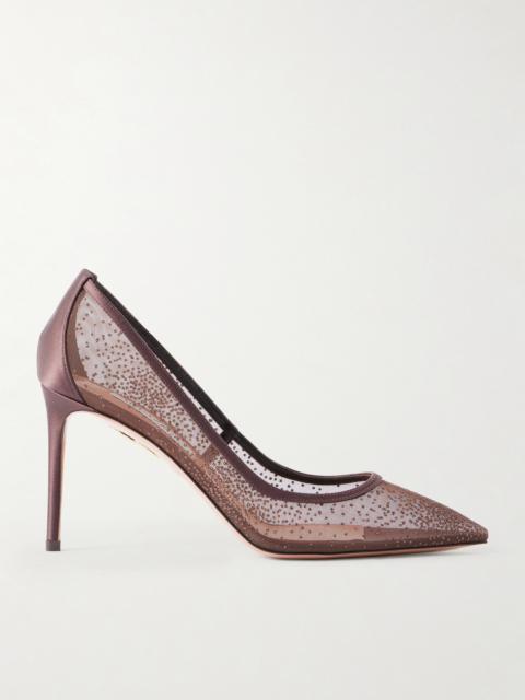 Nude 85 Satin-trimmed Embellished Mesh Pumps