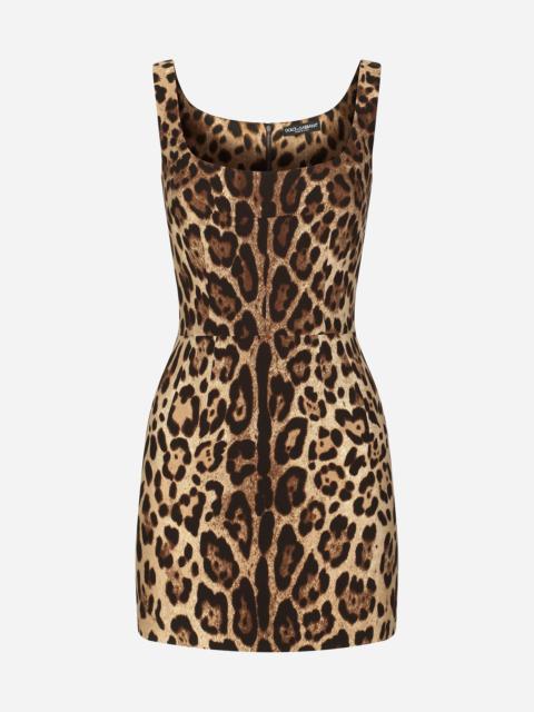 Short leopard-print charmeuse dress