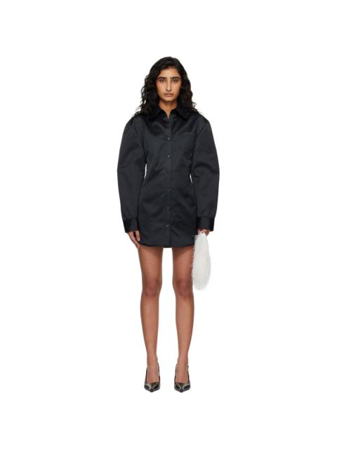 Black Akita Satin Cinched Shirt Minidress
