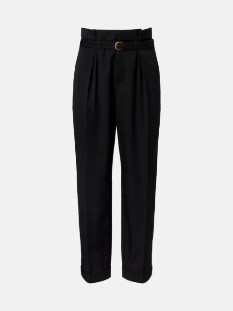 Belted pleated virgin wool tapered pants