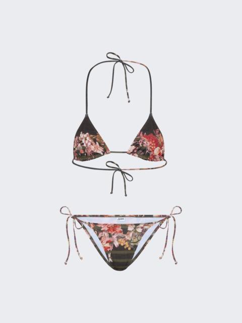 String Bikini Set Khaki Marinière Grape Print