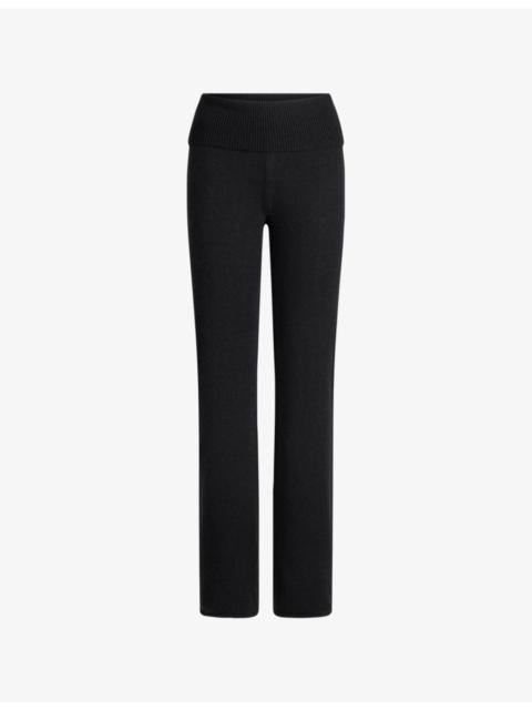 Foldover-Waistband Straight-Leg Wool-Blend Trousers
