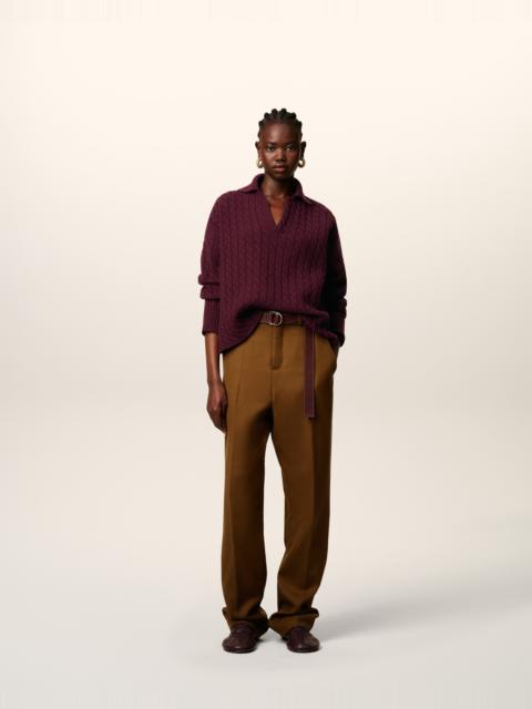 BURGUNDY WOOL CABLES KNIT POLO