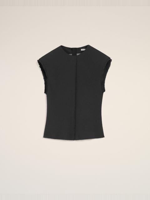BLACK SLEEVELESS RAW EDGE DETAILS TOP