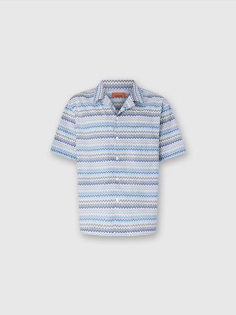 Zig zag cotton poplin bowling shirt with breast pocket
