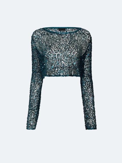 Net Paillette Cropped Boatneck Top