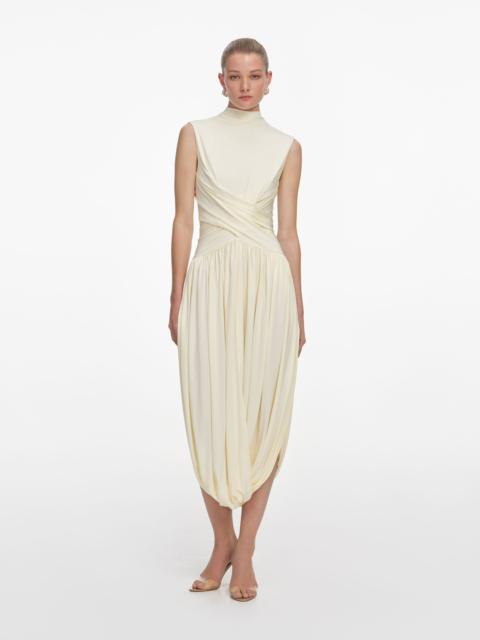 Yellow Jersey Wrap Midi Dress