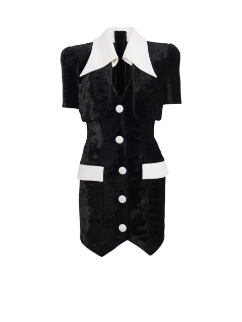 Short structured dress in velvet and crepe