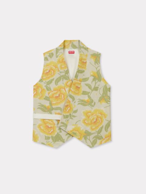 'KENZO Peonies' kimono waistcoat in cotton linen and satin solid