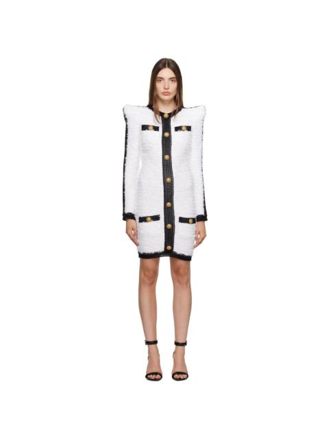 White & Black Pointed Shoulder Minidress