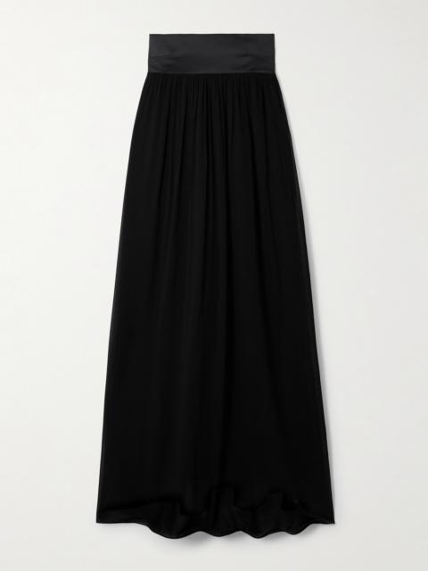 Solene Strapless Draped Shirred Satin-twill And Chiffon Maxi Dress