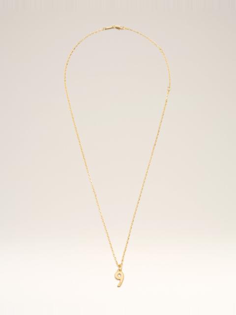 GOLD BRASS HAMMERED "9" PENDANT NECKLACE