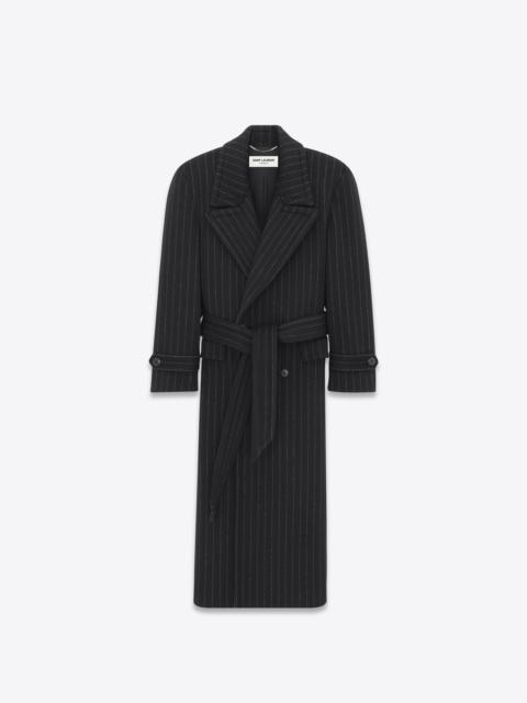 oversized coat in pinstriped wool