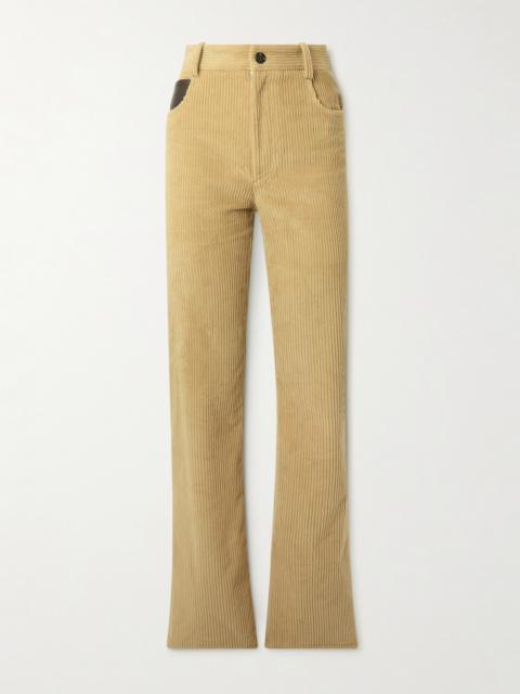 Leather-trimmed Cotton-corduroy Straight-leg Pants