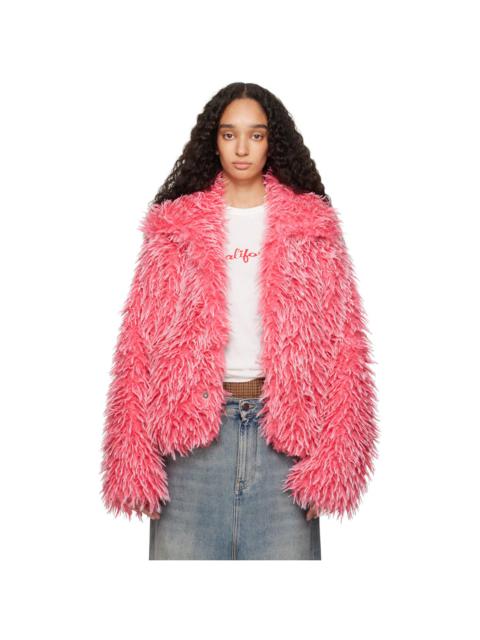 Pink Varsity Faux-Fur Jacket