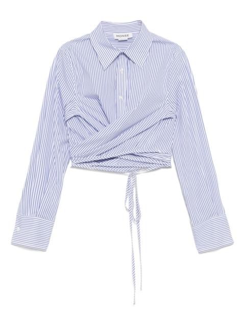 striped long-sleeved wrap cropped shirt