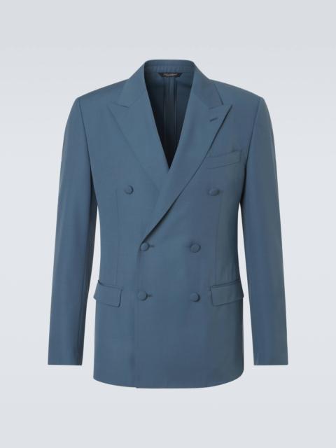 Double-breasted wool poplin suit jacket